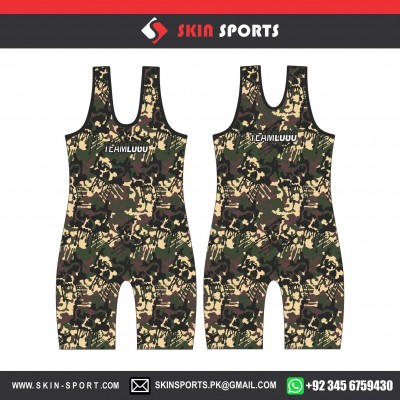 3D BLACK SKULL CAMO  WRESTLING SINGLETS
